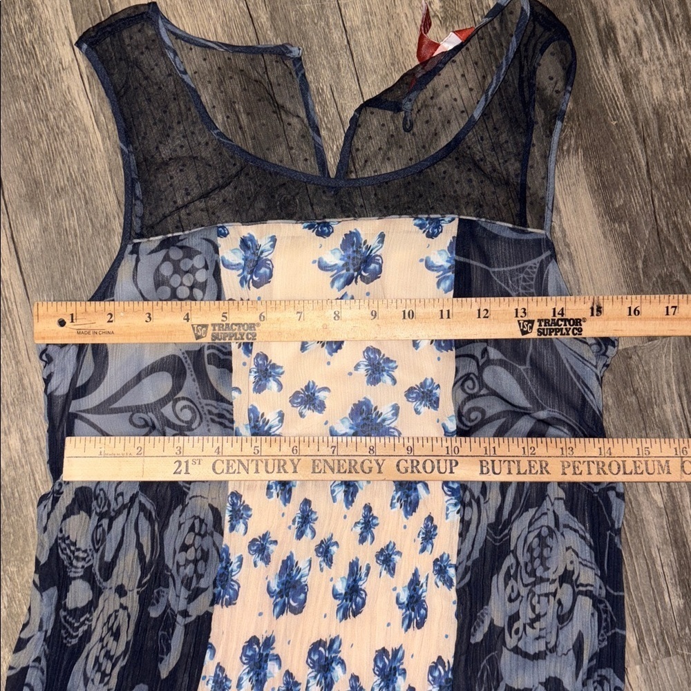 Sundance Maxi Dress 10 Blue Floral Colorblock Pleated Sleeveless Bohemian - Picture 6 of 6